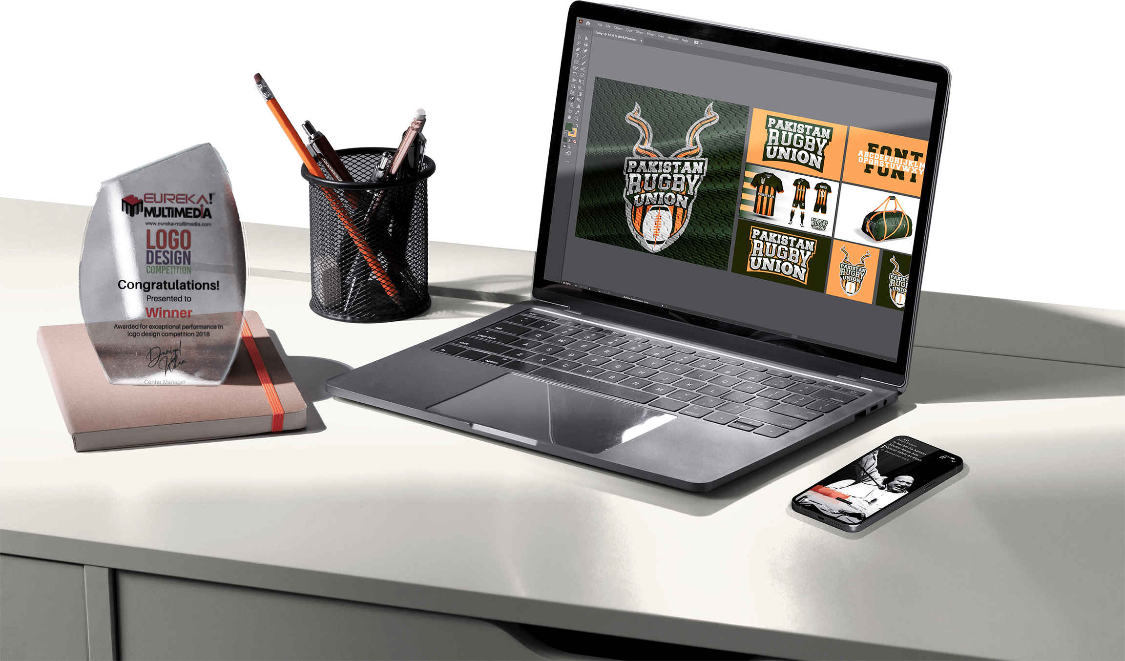 A image of Laptop mockup showing Award waiting Branding Design Mustafa made.